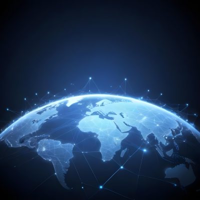 World Map With Interconnected Dots And Lines Representing Global Network Communication And Technology Set Against A Dark Blue Background Modern And Futuristic Design 9 201d