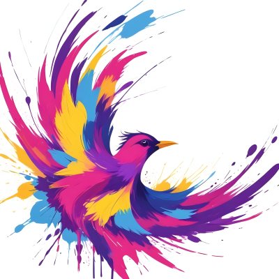 A Colorful Bird With Vibrant Feathers In Shades Of Purple Pink Orange And Yellow The Bird Has A Simple Stylized Design With Abstract Patterns And Shapes Forming Its Plumage The Background Is Plain White 46 8faf