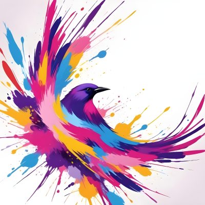 A Colorful Bird With Vibrant Feathers In Shades Of Purple Pink Orange And Yellow The Bird Has A Simple Stylized Design With Abstract Patterns And Shapes Forming Its Plumage The Background Is Plain White 47 6002