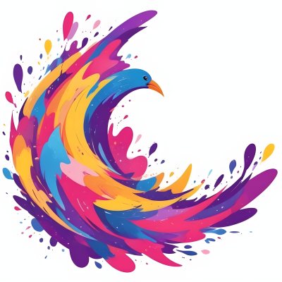 A Colorful Bird With Vibrant Feathers In Shades Of Purple Pink Orange And Yellow The Bird Has A Simple Stylized Design With Abstract Patterns And Shapes Forming Its Plumage The Background Is Plain White 50 41c5