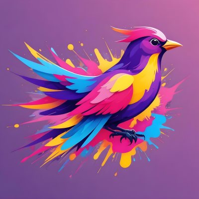 A Colorful Bird With Vibrant Feathers In Shades Of Purple Pink Orange And Yellow The Bird Has A Simple Stylized Design With Abstract Patterns And Shapes Forming Its Plumage The Background Is Plain White 54 8ae4