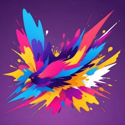 A Colorful Bird With Vibrant Feathers In Shades Of Purple Pink Orange And Yellow The Bird Has A Simple Stylized Design With Abstract Patterns And Shapes Forming Its Plumage The Background Is Plain White 57 Cccf