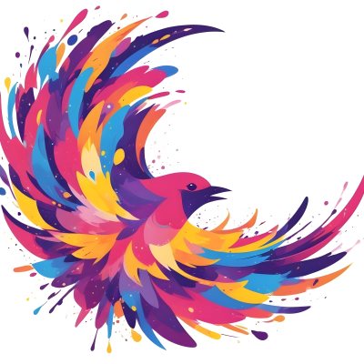 A Colorful Bird With Vibrant Feathers In Shades Of Purple Pink Orange And Yellow The Bird Has A Simple Stylized Design With Abstract Patterns And Shapes Forming Its Plumage The Background Is Plain White 61 Edf8
