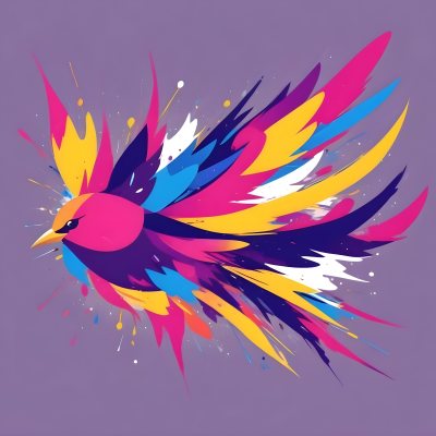 A Colorful Bird With Vibrant Feathers In Shades Of Purple Pink Orange And Yellow The Bird Has A Simple Stylized Design With Abstract Patterns And Shapes Forming Its Plumage The Background Is Plain White 63 Fd42