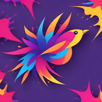 A Colorful Bird With Vibrant Feathers In Shades Of Purple Pink Orange And Yellow The Bird Has A Simple Stylized Design With Abstract Patterns And Shapes Forming Its Plumage The Background Is Plain White 65 7365
