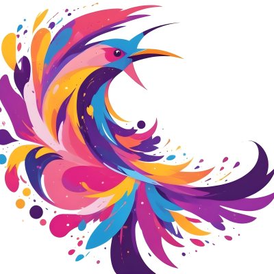 A Colorful Bird With Vibrant Feathers In Shades Of Purple Pink Orange And Yellow The Bird Has A Simple Stylized Design With Abstract Patterns And Shapes Forming Its Plumage The Background Is Plain White 74 0507