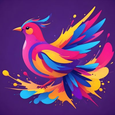 A Colorful Bird With Vibrant Feathers In Shades Of Purple Pink Orange And Yellow The Bird Has A Simple Stylized Design With Abstract Patterns And Shapes Forming Its Plumage The Background Is Plain White 77 1c76