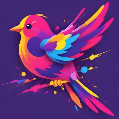 A Colorful Bird With Vibrant Feathers In Shades Of Purple Pink Orange And Yellow The Bird Has A Simple Stylized Design With Abstract Patterns And Shapes Forming Its Plumage The Background Is Plain White 79 4cff