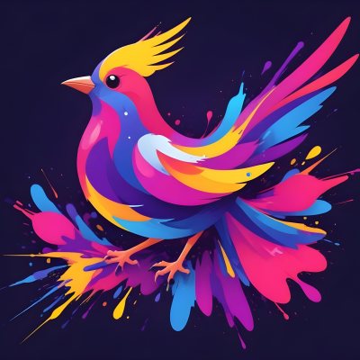 A Colorful Bird With Vibrant Feathers In Shades Of Purple Pink Orange And Yellow The Bird Has A Simple Stylized Design With Abstract Patterns And Shapes Forming Its Plumage The Background Is Plain White 80 2de6