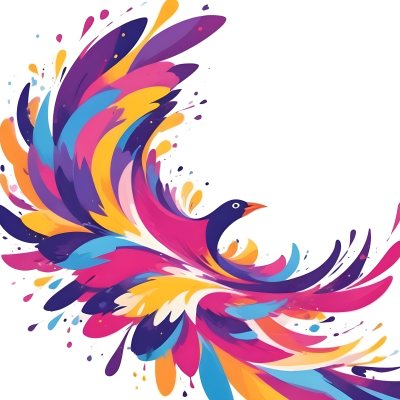 A Colorful Bird With Vibrant Feathers In Shades Of Purple Pink Orange And Yellow The Bird Has A Simple Stylized Design With Abstract Patterns And Shapes Forming Its Plumage The Background Is Plain White 81 F4e3