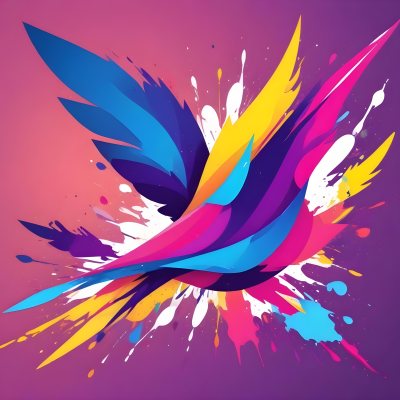 A Colorful Bird With Vibrant Feathers In Shades Of Purple Pink Orange And Yellow The Bird Has A Simple Stylized Design With Abstract Patterns And Shapes Forming Its Plumage The Background Is Plain White 82 00ab