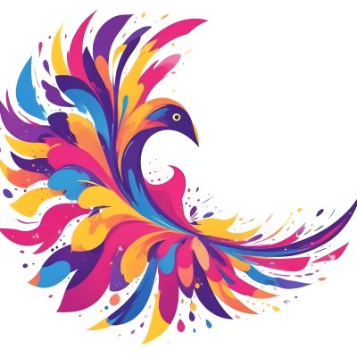 A Colorful Bird With Vibrant Feathers In Shades Of Purple Pink Orange And Yellow The Bird Has A Simple Stylized Design With Abstract Patterns And Shapes Forming Its Plumage The Background Is Plain White 83 Ba29