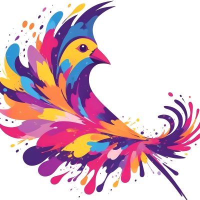 A Colorful Bird With Vibrant Feathers In Shades Of Purple Pink Orange And Yellow The Bird Has A Simple Stylized Design With Abstract Patterns And Shapes Forming Its Plumage The Background Is Plain White 86 B434