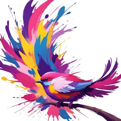 A Colorful Bird With Vibrant Feathers In Shades Of Purple Pink Orange And Yellow The Bird Has A Simple Stylized Design With Abstract Patterns And Shapes Forming Its Plumage The Background Is Plain White 9 Bd2c