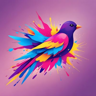 A Colorful Bird With Vibrant Feathers In Shades Of Purple Pink Orange And Yellow The Bird Has A Simple Stylized Design With Abstract Patterns And Shapes Forming Its Plumage The Background Is Plain White 90 89e2
