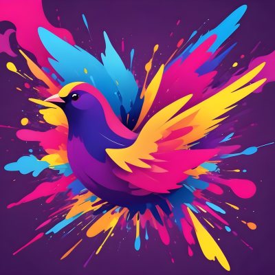 A Colorful Bird With Vibrant Feathers In Shades Of Purple Pink Orange And Yellow The Bird Has A Simple Stylized Design With Abstract Patterns And Shapes Forming Its Plumage The Background Is Plain White 91 52ba