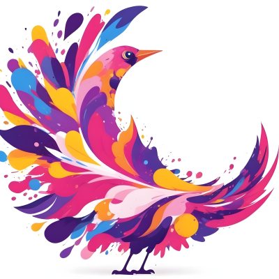 A Colorful Bird With Vibrant Feathers In Shades Of Purple Pink Orange And Yellow The Bird Has A Simple Stylized Design With Abstract Patterns And Shapes Forming Its Plumage The Background Is Plain White 94 08fe