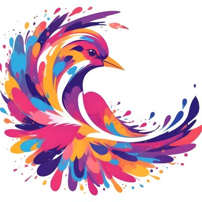 A Colorful Bird With Vibrant Feathers In Shades Of Purple Pink Orange And Yellow The Bird Has A Simple Stylized Design With Abstract Patterns And Shapes Forming Its Plumage The Background Is Plain White 96 1f66