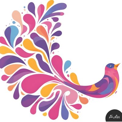 A Colorful Bird With Vibrant Feathers In Shades Of Purple Pink Orange And Yellow The Bird Has A Simple Stylized Design With Abstract Patterns And Shapes Forming Its Plumage The Background Is Plain White 97 99ec