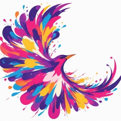 A Colorful Bird With Vibrant Feathers In Shades Of Purple Pink Orange And Yellow The Bird Has A Simple Stylized Design With Abstract Patterns And Shapes Forming Its Plumage The Background Is Plain White 99 5045