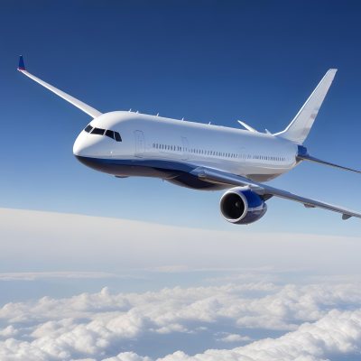 A Commercial Airplane Flying Above The Clouds Against A Clear Blue Sky The Aircraft Is Predominantly Blue With Some Colored Accents On The Tail And Engines The Wings Are Extended And The Scene Captures The Aircraft 23 2802