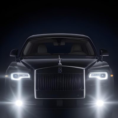 A Sleek Dark Colored Luxury Sedan With A Prominent Grille Featuring The Rolls Royce Logo Illuminated Headlights And A Minimalist Elegant Design 8 E73d