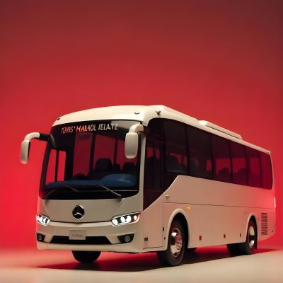 A White Mercedes Benz Tourismo Bus With Black Windows And A White Background With Neon Lights 15 606f