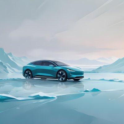 Digital Painting A Sleek Futuristic Electric Car In A