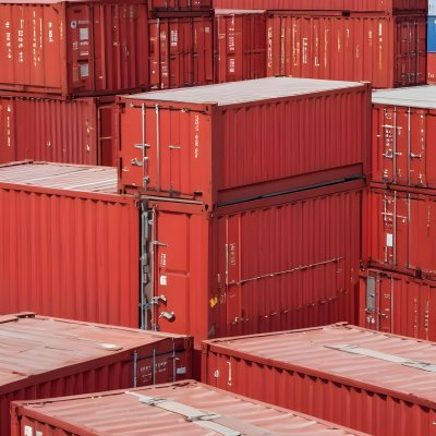 Red Cargo Containers Stacked On Top Of Each Other With A Metal Latch Visible On The Side Of One Of The Containers In A Sunny Environment Against A Background Of A Shipping Yard 4 B6b8