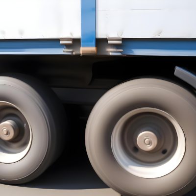 Truck Wheels In Motion Showing The Blur Of Movement With A Blue And White Truck Body Above On A Road 12 57a8