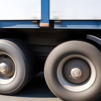 Truck Wheels In Motion Showing The Blur Of Movement With A Blue And White Truck Body Above On A Road 18 Ba87