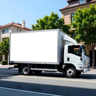 White Truck With A Blank Billboard On The Side Parked On The Street Buildings And Trees In The Background Sunny Day 23 Fdb8