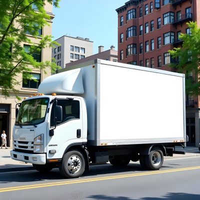 White Truck With A Blank Billboard On The Side Parked On The Street Buildings And Trees In The Background Sunny Day 26 E0da