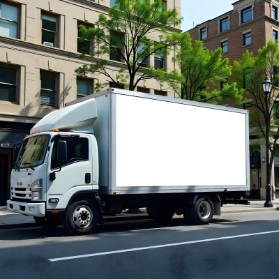 White Truck With A Blank Billboard On The Side Parked On The Street Buildings And Trees In The Background Sunny Day 6 19d0