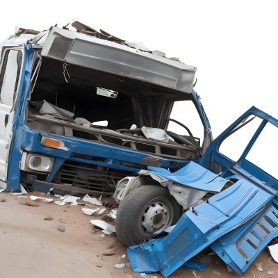 Wrecked White Truck With A Smashed Cabin And A Load Of Metal Sheets Isolated On A White Background Showing The Aftermath Of A Severe Accident 10 21e1
