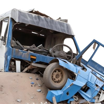 Wrecked White Truck With A Smashed Cabin And A Load Of Metal Sheets Isolated On A White Background Showing The Aftermath Of A Severe Accident 11 58f2