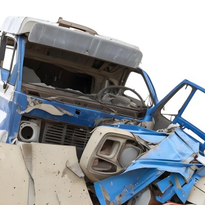 Wrecked White Truck With A Smashed Cabin And A Load Of Metal Sheets Isolated On A White Background Showing The Aftermath Of A Severe Accident 12 1248