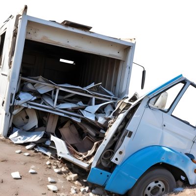 Wrecked White Truck With A Smashed Cabin And A Load Of Metal Sheets Isolated On A White Background Showing The Aftermath Of A Severe Accident 13 A2db