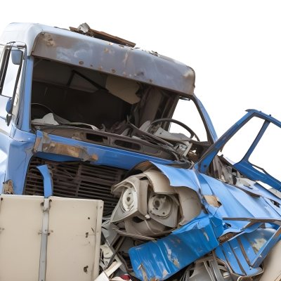 Wrecked White Truck With A Smashed Cabin And A Load Of Metal Sheets Isolated On A White Background Showing The Aftermath Of A Severe Accident 14 010c