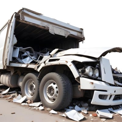 Wrecked White Truck With A Smashed Cabin And A Load Of Metal Sheets Isolated On A White Background Showing The Aftermath Of A Severe Accident 20 48a7
