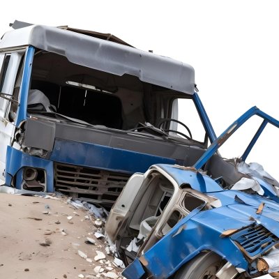 Wrecked White Truck With A Smashed Cabin And A Load Of Metal Sheets Isolated On A White Background Showing The Aftermath Of A Severe Accident 8 9550