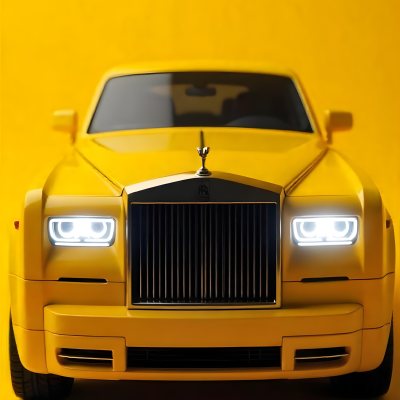 Yellow Rolls Royce Front View Headlight On Yellow Background 11 682c