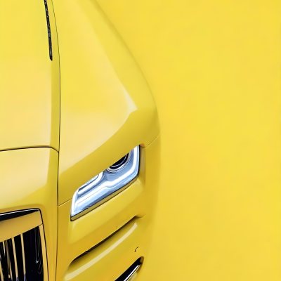 Yellow Rolls Royce Front View Headlight On Yellow Background 12 30bf