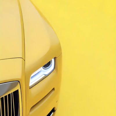Yellow Rolls Royce Front View Headlight On Yellow Background 14 F4b1