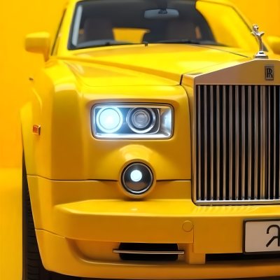 Yellow Rolls Royce Front View Headlight On Yellow Background 15 Bac4