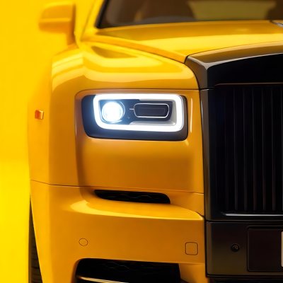 Yellow Rolls Royce Front View Headlight On Yellow Background 17 E0c2