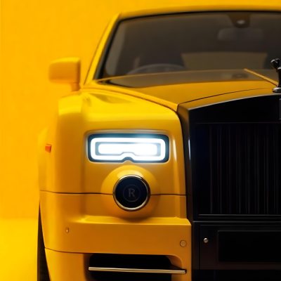 Yellow Rolls Royce Front View Headlight On Yellow Background 21 86f3