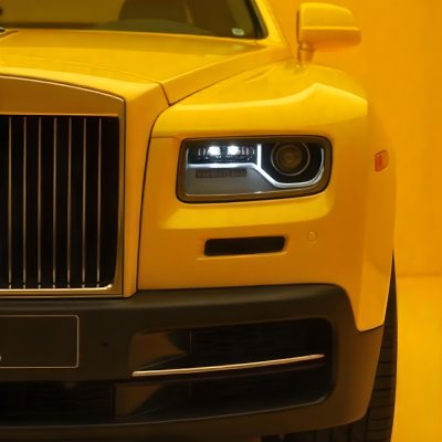Yellow Rolls Royce Front View Headlight On Yellow Background 22 F732
