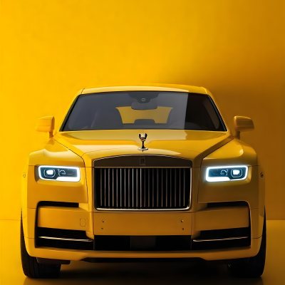 Yellow Rolls Royce Front View Headlight On Yellow Background 23 59d0