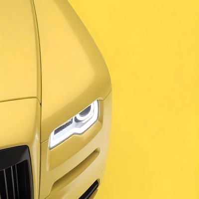 Yellow Rolls Royce Front View Headlight On Yellow Background 4 B311